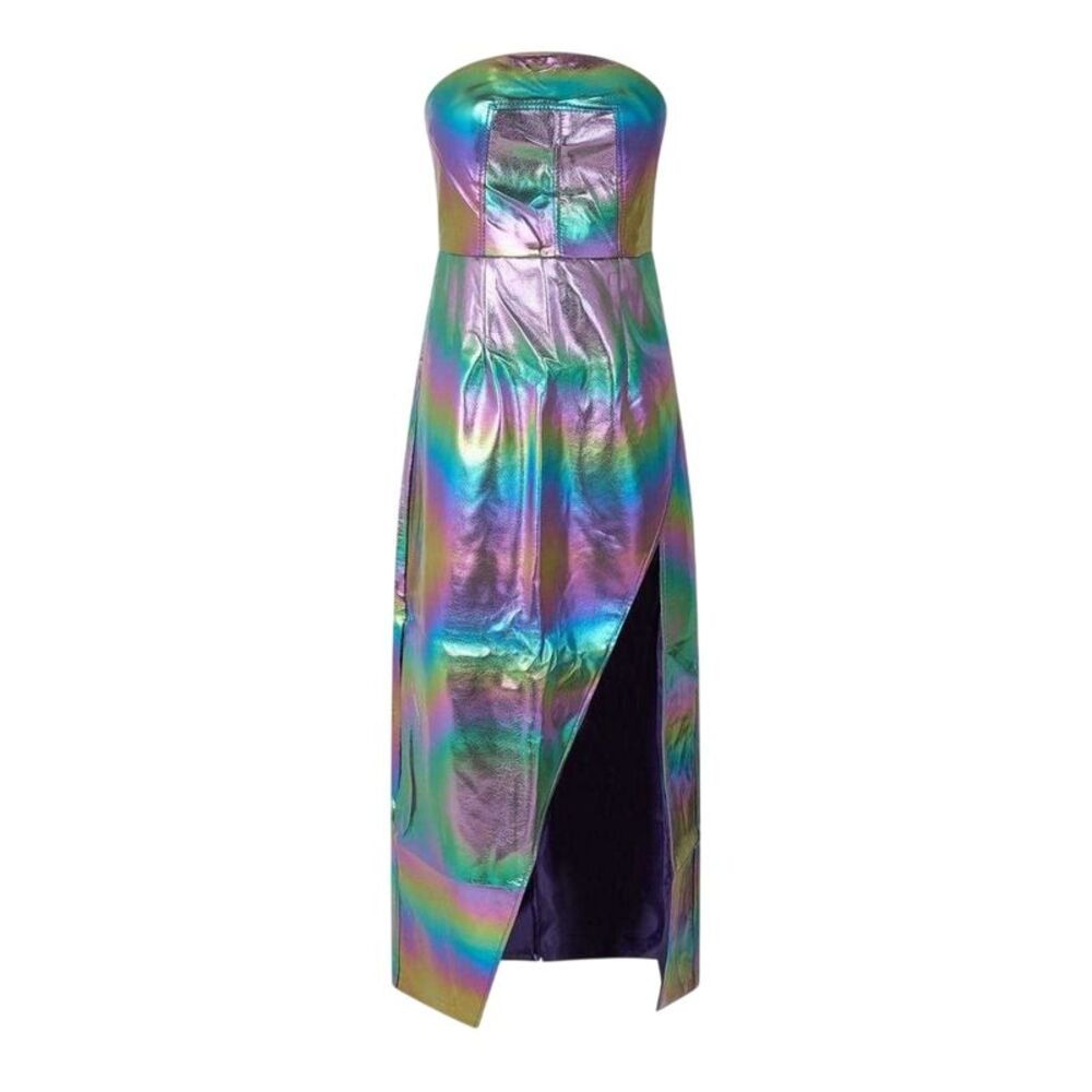 AmyLynn Womens/Ladies Metallic Bandeau Maxi Dress / Silver/Rainbow